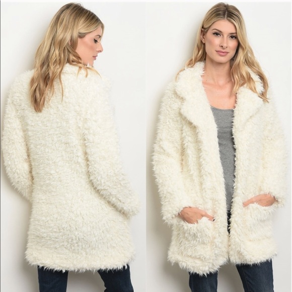 ⚡️ Ivory Notched Lapel Poodle Shag Open Coat - Picture 1 of 1